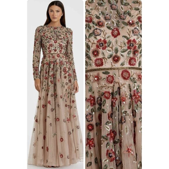 MAC DUGGAL 5533 Embellished Gown 4 Antique Rose High Neck Long Sleeves NWT $798 - Picture 1 of 16